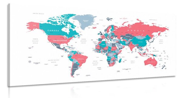 Πίνακας σε καμβά χάρτης του κόσμου με παστέλ απόχρωση