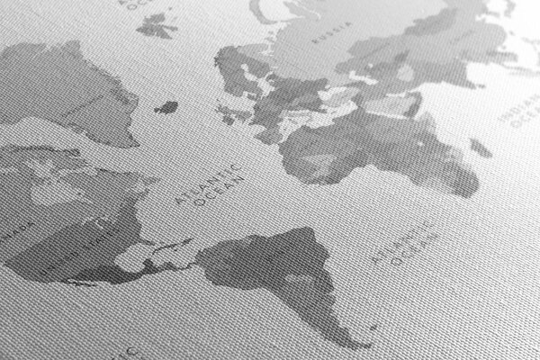 Πίνακας σε καμβά ασπρόμαυρος χάρτης του κόσμου σε vintage εμφάνιση