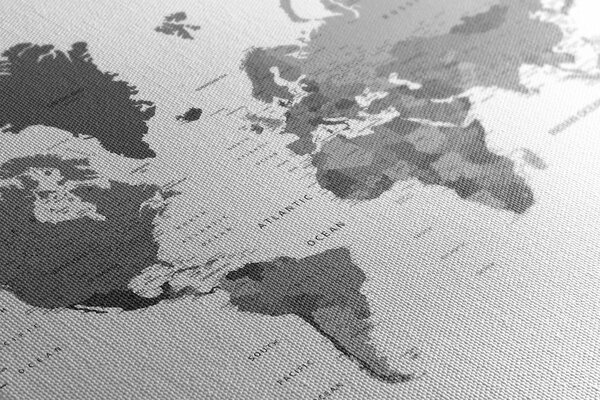 Πίνακας σε καμβά χάρτης του κόσμου σε ασπρόμαυρο χρώμα