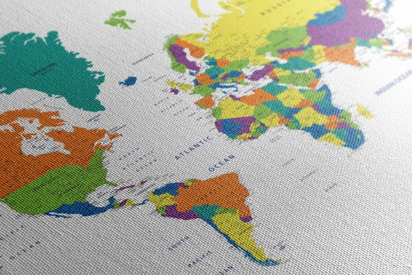 Πίνακας σε καμβά έγχρωμος χάρτης του κόσμου σε λευκό φόντο