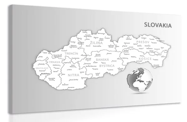 Πίνακας σε καμβά ασπρόμαυρος χάρτης της Σλοβακίας