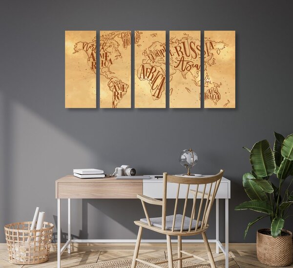 Πεντάπτυχος πίνακας μοντέρνος χάρτης του κόσμου σε vintage υπόβαθρο