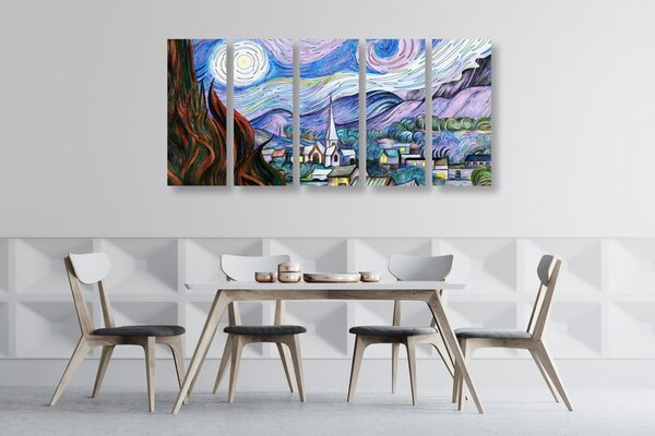 Πεντάπτυχος πίνακας αναπαραγωγή Hvězdná noc - Vincent van Gogh