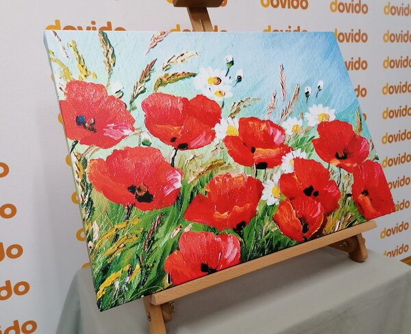 Πίνακας σε καμβά ζωγραφισμένες παπαρούνες στο χωράφι