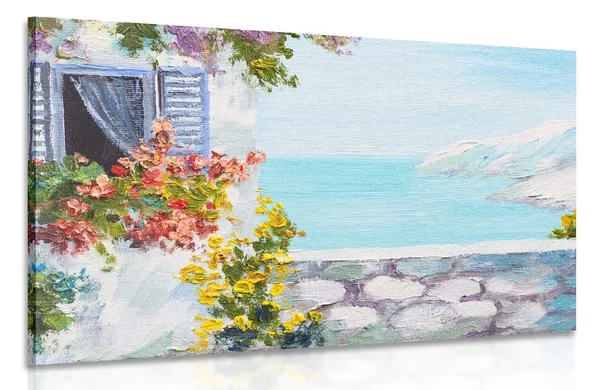 Πίνακας σε καμβά σπιτάκι δίπλα στη θάλασσα