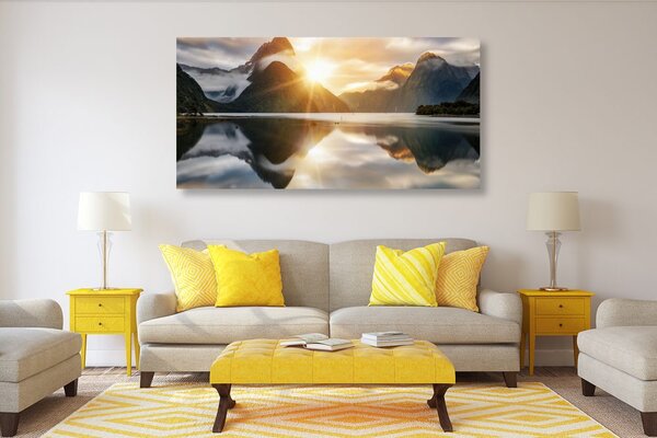 Πίνακας σε καμβά milford Sound κατά την ανατολή του ήλιου
