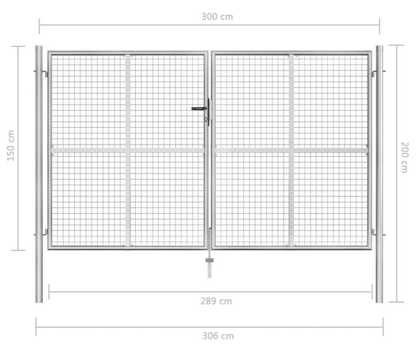Πόρτα Περίφραξης Ασημί 306 x 200 εκ. από Γαλβανισμένο Χάλυβα - Ασήμι