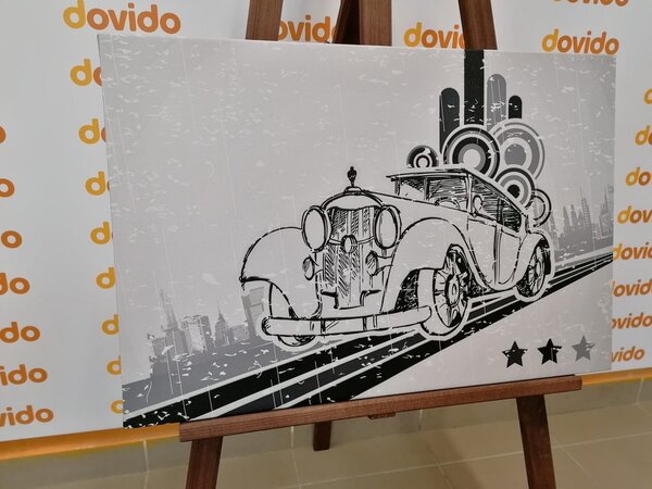 Πίνακας σε καμβά ασπρόμαυρο αυτοκίνητο με vintage φόντο