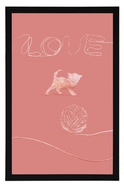 Αφίσα γατάκι με κουβάρι και επιγραφή Love