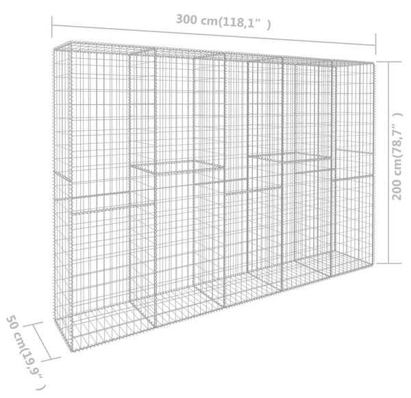 Συρματοκιβώτιο Τοίχος 300x50x200 εκ. Γαλβαν.Χάλυβας + Κάλυμμα - Ασήμι