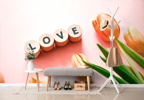 Φωτοταπετσαρία ζάρια με την επιγραφή Love