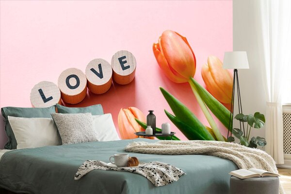 Φωτοταπετσαρία ζάρια με την επιγραφή Love