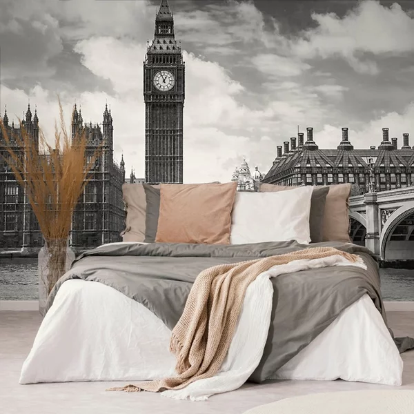 Αυτοκόλλητη φωτοταπετσαρία big Ben στο Λονδίνο σε ασπρόμαυρο