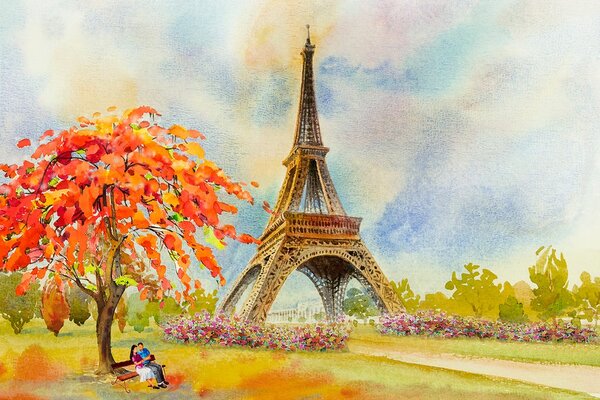 Ταπετσαρία τοίχου ο πύργος του Eiffel σε παστέλ χρώματα