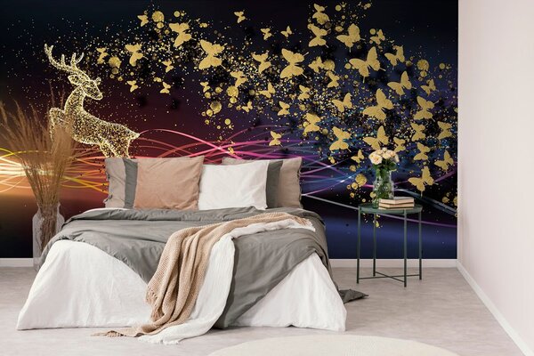 Ταπετσαρία τοίχου υπέροχο ελάφι με πεταλούδες
