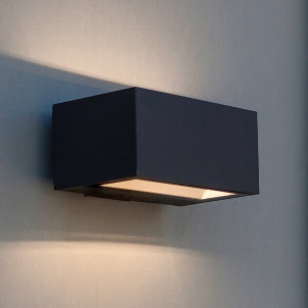 LUTEC Εξωτερικός φωτιστικός τοίχου LED GEMINI, σκούρο γκρι, 14 cm, IP54, προς τα, Γκρι, Αλουμίνιο, σύγχρονο, Γωνιακός τοίχος