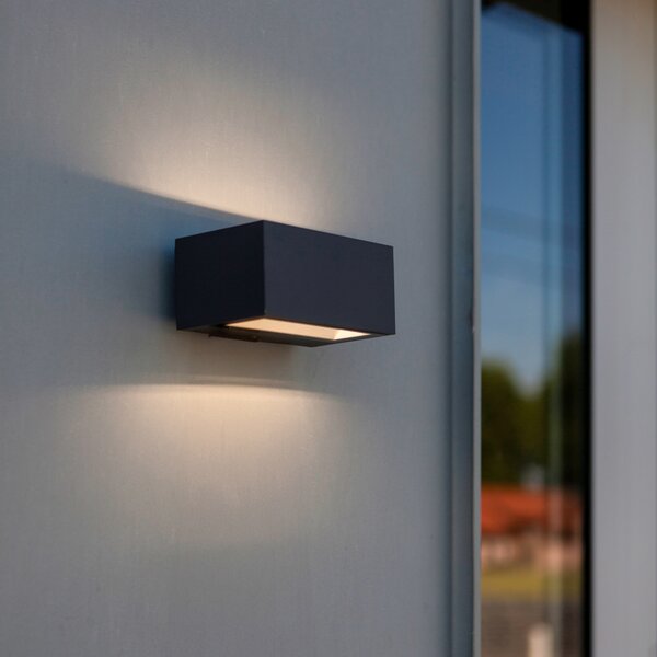 LUTEC Εξωτερικός φωτιστικός τοίχου LED GEMINI, σκούρο γκρι, 14 cm, IP54, προς τα, Γκρι, Αλουμίνιο, σύγχρονο, Γωνιακός τοίχος