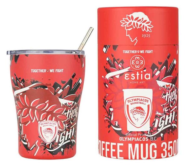 Θερμός με Καλαμάκι Coffee Mug OLYMPIACOS BC Edition TOGETHER WE FIGHT Estia 350ml