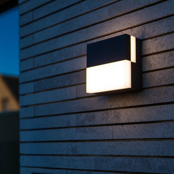 LUTEC Εξωτερικός φωτιστικός τοίχου LED DOMINO, σκούρο γκρι, 14 x cm, IP65, Γκρι, Αλουμίνιο, σύγχρονο