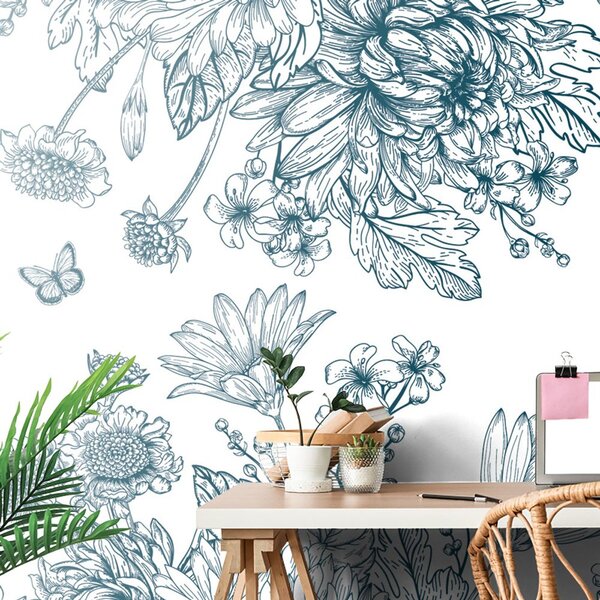 Ταπετσαρία τοίχου σχεδιασμένη ανθοδέσμη λουλουδιών