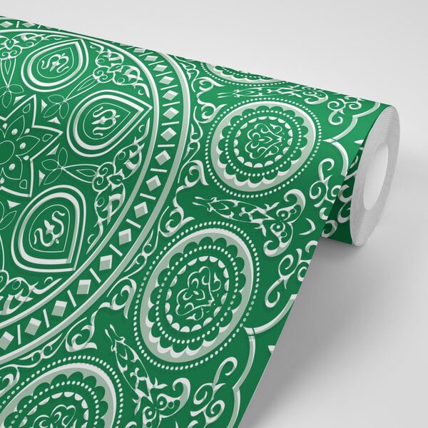 Ταπετσαρία τοίχου λεπτή εθνοτική μάνταλα σε πράσινο σχέδιο