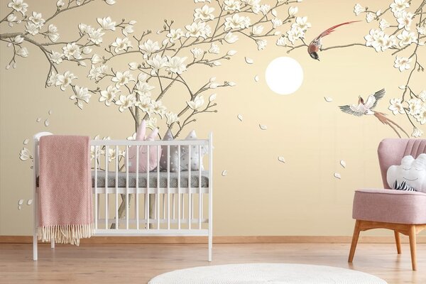 Ταπετσαρία τοίχου πουλάκια σε κλαδιά δέντρου