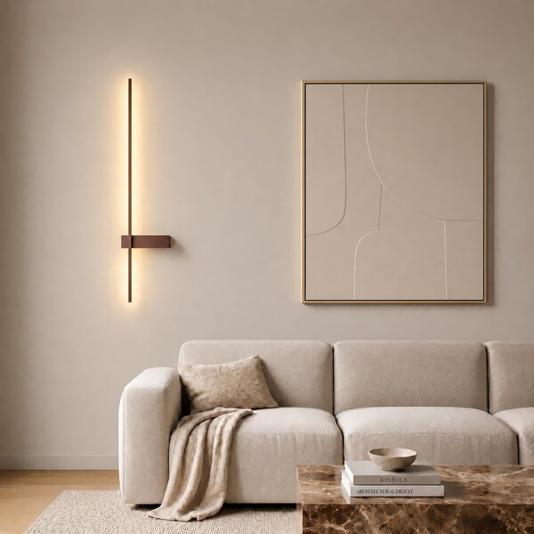 Lindby Φωτιστικό τοίχου LED Natsumi, καφέ, αλουμίνιο, 90 cm, Καφέ / Σκουριάς, Σαλόνι / τραπεζαρία, Αλουμίνιο, σύγχρονο