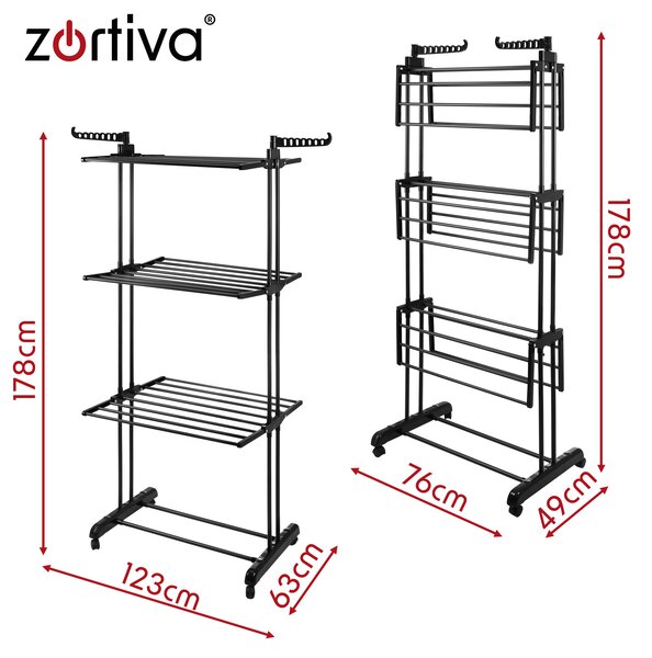 Πτυσσόμενη απλώστρα ρούχων Zortiva 27129 - κάθετη, με 3 επίπεδα