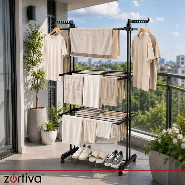 Πτυσσόμενη απλώστρα ρούχων Zortiva 27129 - κάθετη, με 3 επίπεδα
