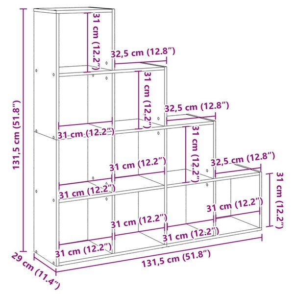 Βιβλιοθήκη/Διαχωρ. Χώρου 4 Επ. Γκρι 131,5x29x131,5 εκ. Επ. Ξύλο - Γκρι