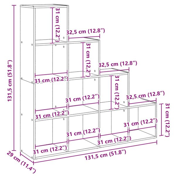 Βιβλιοθήκη/Διαχωριστικό Χώρου 4 Επ. 131,5x29x131,5 εκ. Επ. Ξύλο - Καφέ