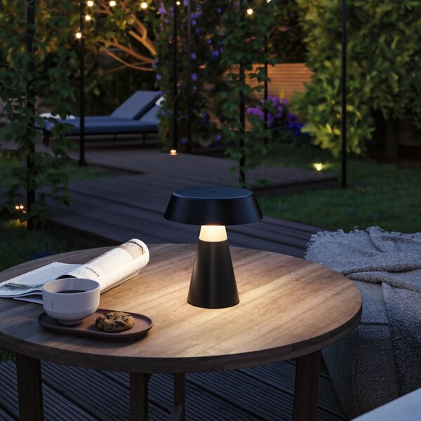 Paulmann Λάμπα γραφείου Lirox με μπαταρία LED, μαύρο/μπεζ, 20 cm, IP44, ρυθμιζόμενος, Μαύρο, Σαλόνι / τραπεζαρία, Μέταλλο, σύγχρονο