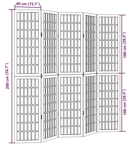 Διαχωριστικό Χώρου με 5 Πάνελ Λευκό από Μασίφ Ξύλο Παυλώνιας - Λευκό