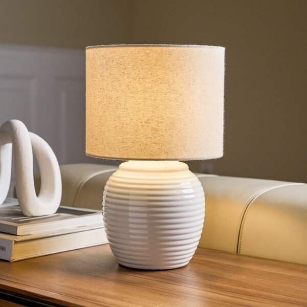 Pauleen Επιτραπέζιο φωτιστικό LOVELY CHARM, μπεζ, ύψος 33 cm, ύφασμα, Μπεζ, Σαλόνι / τραπεζαρία, Ύφασμα / Κλωστοϋφαντουργία, Νεανική διαβίωση