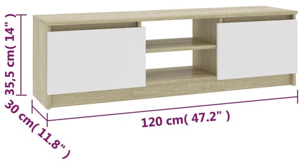 Έπιπλο Τηλεόρασης Λευκό/Sonoma Δρυς 120x30x35,5 εκ. Επεξ. Ξύλο - Πολύχρωμο