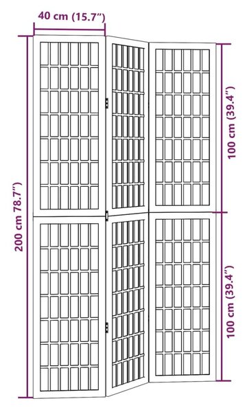 Διαχωριστικό Χώρου με 3 Πάνελ Μαύρο από Μασίφ Ξύλο Παυλώνιας - Μαύρο