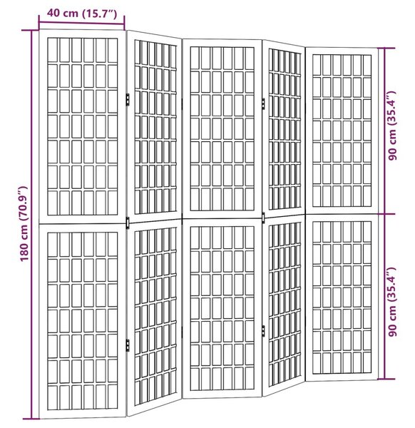 Διαχωριστικό Χώρου με 5 Πάνελ Λευκό από Μασίφ Ξύλο Παυλώνιας - Λευκό