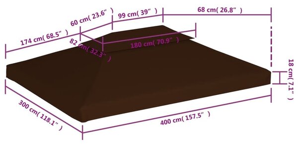 Κάλυμμα για Κιόσκι 2 Επιπέδων Καφέ 4 x 3 μ. 310 γρ./μ² - Καφέ