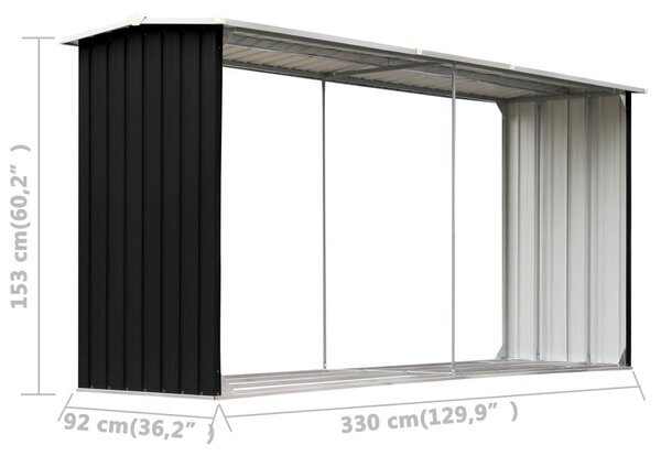 Υπόστεγο Αποθήκευσης Ξύλων Κήπου Ανθρακί 330x92x153 εκ. Ατσάλι