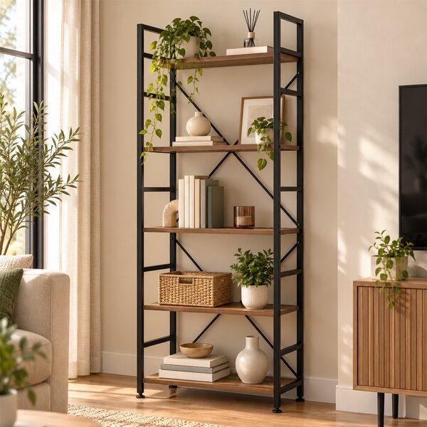 Ραφιέρα Δαπέδου 5 Θέσεων (60x35x159) Spitishop Nuez Walnut/Black