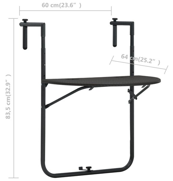 Τραπέζι Μπαλκονιού Κρεμαστό Καφέ 60x64x83,5 εκ. Πλαστικό Ρατάν - Καφέ