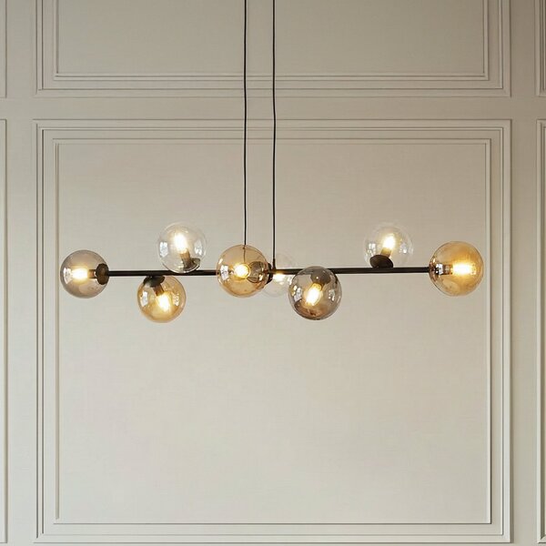 EMIBIG LIGHTING Κρεμαστό φωτιστικό Glassy, 8 φλόγες, μαύρο, γραφίτη/κεχριμπάρι/διαφανές, ρυθμιζόμενος, Μαύρο, Σαλόνι / τραπεζαρία, Γυαλί, σύγχρονο, Σφαίρα