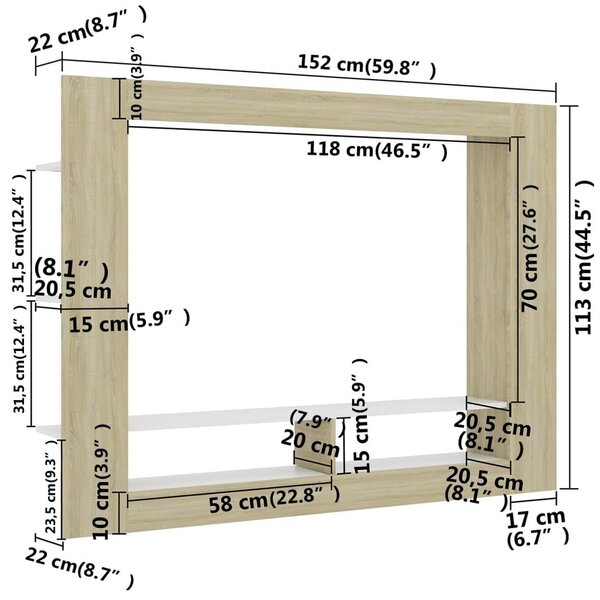 Έπιπλο Τηλεόρασης Λευκό/Sonoma Δρυς 152x22x113 εκ. Επεξ. Ξύλο - Καφέ