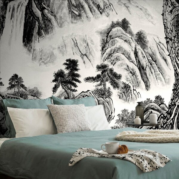 Αυτοκόλλητη ταπετσαρία κινεζική ασπρόμαυρη τοπιογραφία