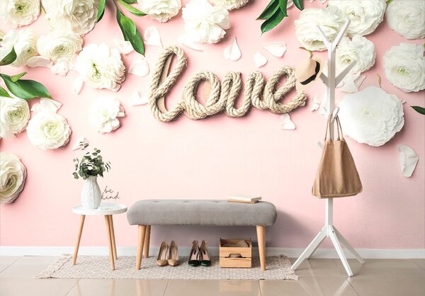 Αυτοκόλλητη φωτοταπετσαρία με επιγραφή Love σε ρομαντικό στυλ