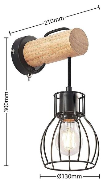 Lindby - Evje Round Wall Lamp Black/Wood Lindby