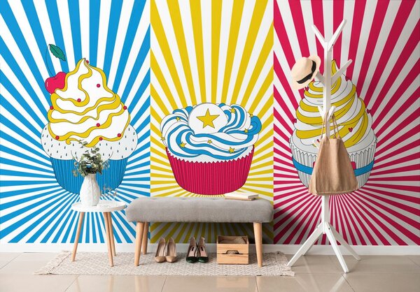 Αυτοκόλλητη ταπετσαρία ποπ αρτ cupcakes