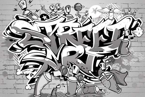 Αυτοκόλλητη ταπετσαρία γκρι επιγραφή Street Art με σπρέι
