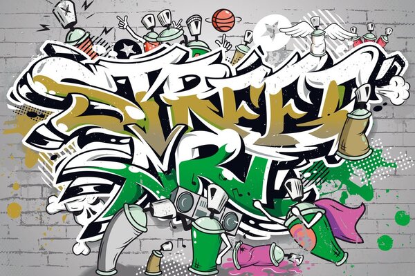 Αυτοκόλλητη ταπετσαρία πράσινη επιγραφή Street Art με σπρέι