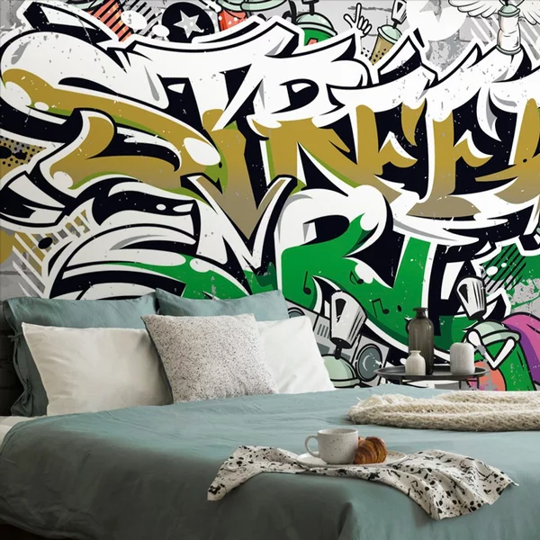 Ταπετσαρία τοίχου πράσινη επιγραφή Street Art με σπρέι